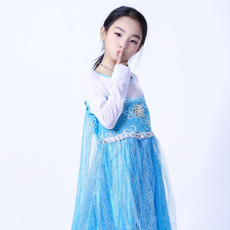 Elsa Queen Dress Girls Longleve Mesh наметало за разглобяема елза принцеса рокля