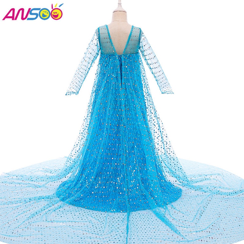 Ansoo Top Sell Cloths Фантастична принцеса Облечете пайети с дълга опашка 2022 Elsa Anna Ressing за момичета