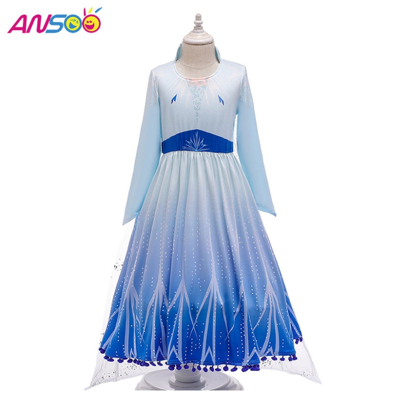 Ansoo Hot Sale Elsa Anna Cosplay Costume 3pcs Комплект момичета филм принцеса рокля за 2-13 години момичета