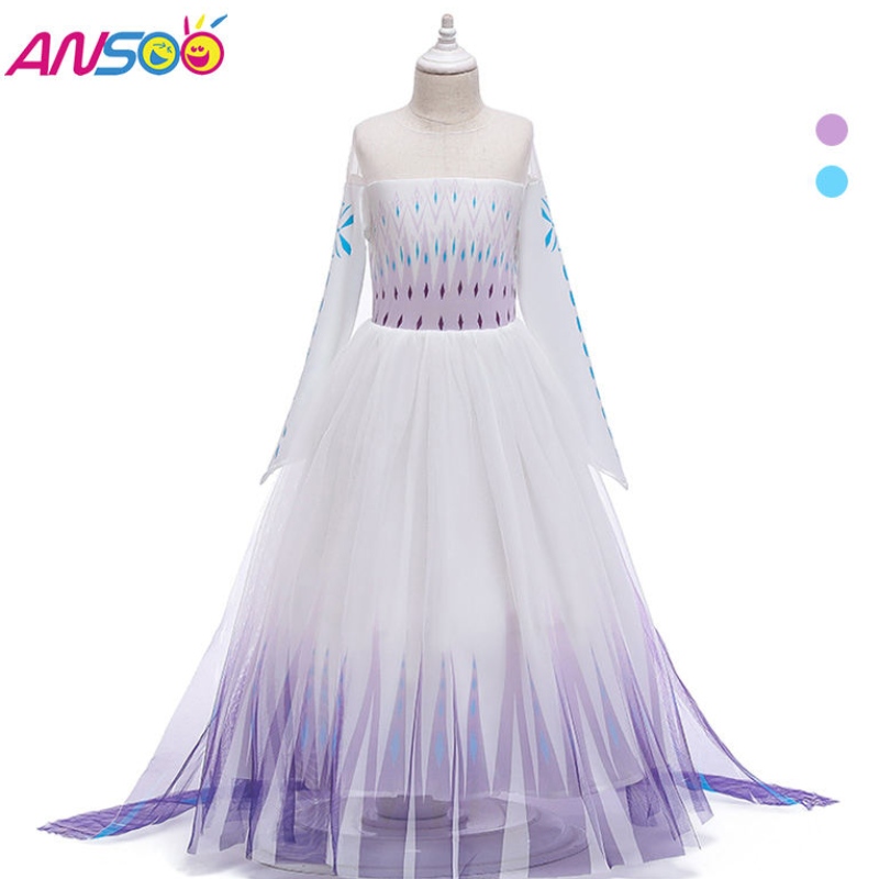 Ansoo Snow Queen 2 косплей момичета рокля лятна ежедневна мрежа принцеса рокля парти изпълнение костюм 4-12 години деца елза рокли