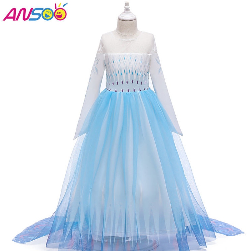 Ansoo Snow Queen 2 косплей момичета рокля лятна ежедневна мрежа принцеса рокля парти изпълнение костюм 4-12 години деца елза рокли