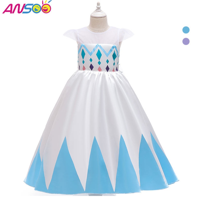 Ansoo New New Wholesale Price Cartoon Elsa White Princess for Girls Рокли Хелоуин костюми за момичета