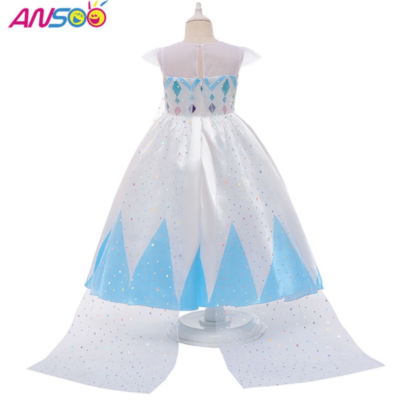 Ansoo New New Wholesale Price Cartoon Elsa White Princess for Girls Рокли Хелоуин костюми за момичета