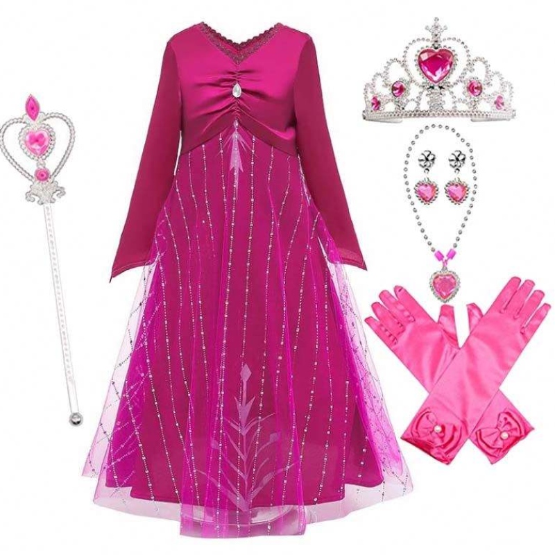 Anna Cosplay Party Vestidos Girl Clothing Red Elsa Costume Princess Elsa рокля за 3-10y HCGD-034