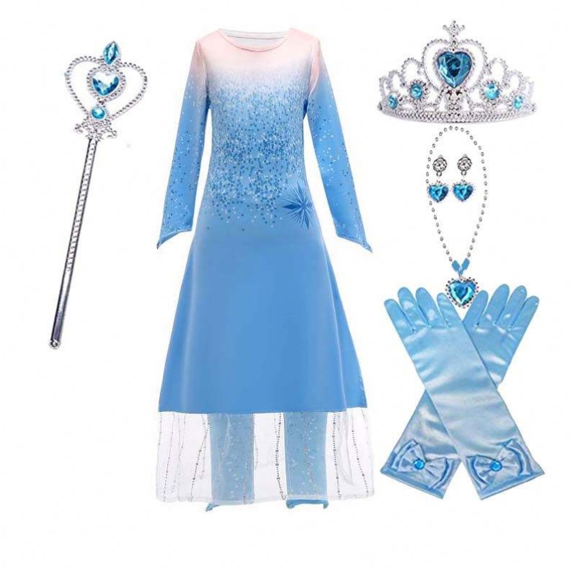 Деца момичета малки принцеси фантазирани рокли косплей костюм Elsa Coronation Dress Cosplay HCGD-020