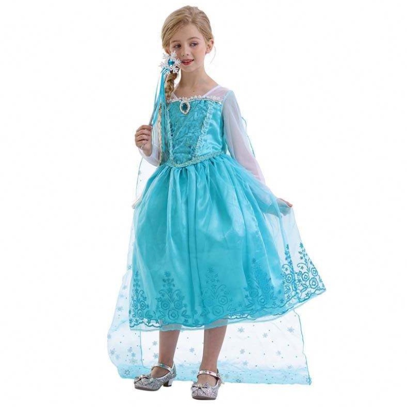 Деца рожден ден конкурс Косплей 2-10y Sequin Blue дълъг ръкав Хелоуин принцеса Elsa рокля косплей HCGD-039