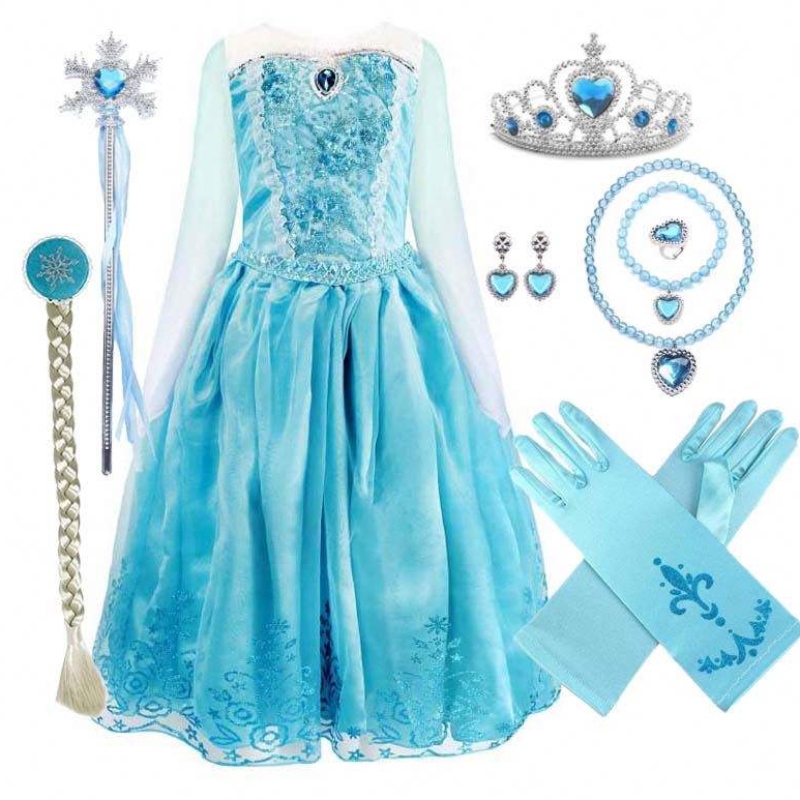 Деца рожден ден конкурс Косплей 2-10y Sequin Blue дълъг ръкав Хелоуин принцеса Elsa рокля косплей HCGD-039