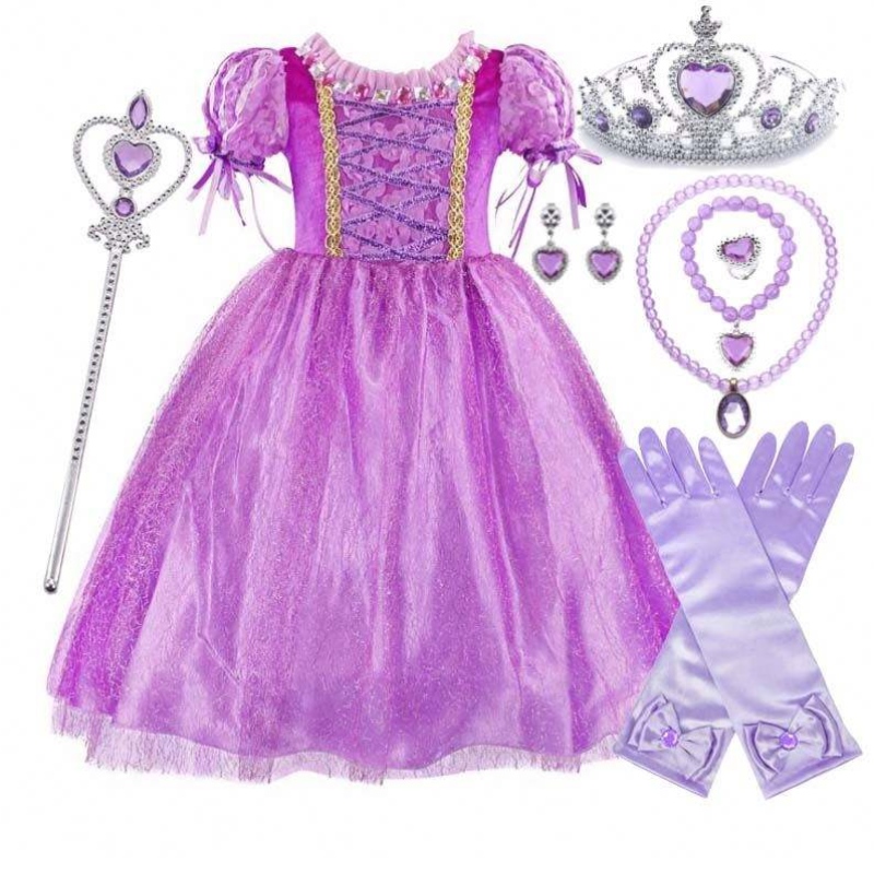 джаджи 2022 Малки момичета лилав цвят Rapunzel Princess Dress с аксесоари HCRS-006