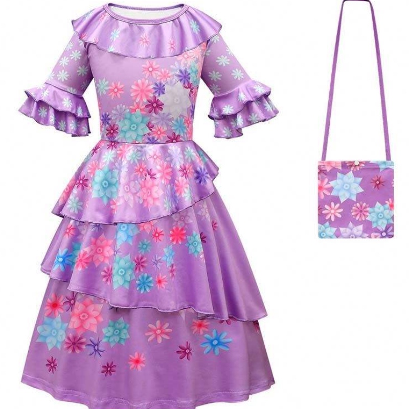 Нов продукт 2022 деца момичета Mirabel Madrigal Cosplay Outfit Ress Up Encanto Isabela Dress With Bag Wig HCIS-006