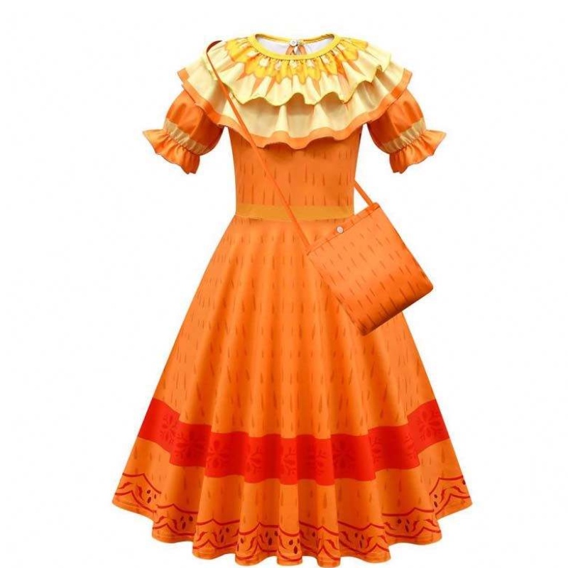 Нов продукт 2022 деца момичета Mirabel Madrigal Cosplay Outfit Ress Up Encanto Isabela Dress With Bag Wig HCIS-006