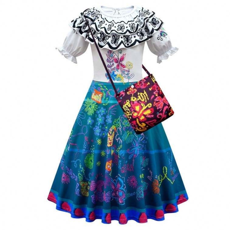 2022 г. Деца Encanto Madrigal Princess поли тоалети Синя рокля от Mirabel от Encanto с чанта 100-160cm HCIS-001