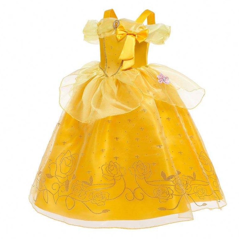 Коледни тоалети за Хелоуин малко момиче жълто слоесто класически деца Belle Princess рокли с аксесоари HCBL-005