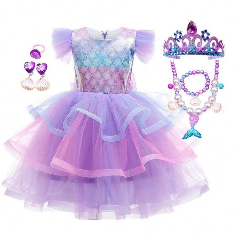 2022 момичета рожден ден рокля русалка корона колие принцеса момиче русалка рокля за деца момичета hcmm-004