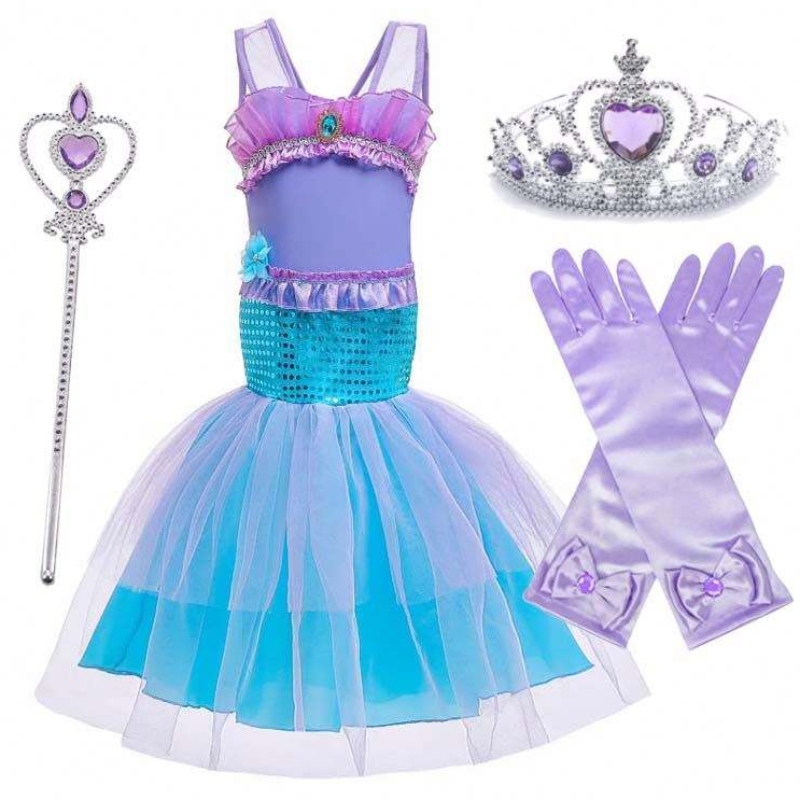 Принцеса Малки момичета Пайети русалка рокля за момиче 6to7 години с бижута HCMM-006