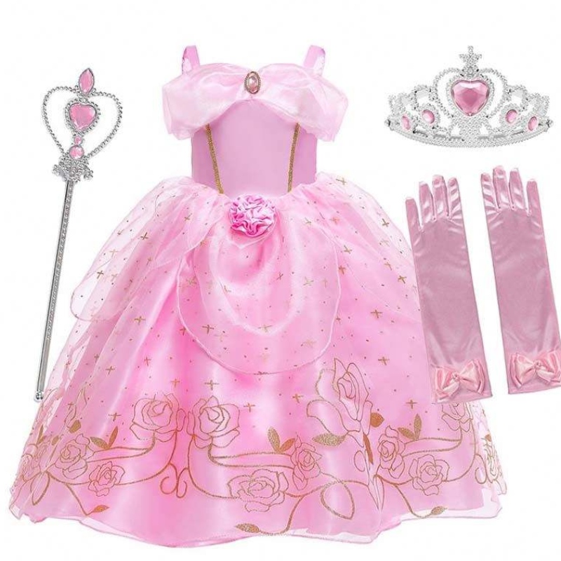 Kid Princess Dress Girl Summer Fancy Party Clothes Pink Princess Aurora костюм HCSP-012