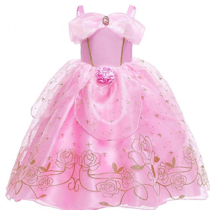 Kid Princess Dress Girl Summer Fancy Party Clothes Pink Princess Aurora костюм HCSP-012
