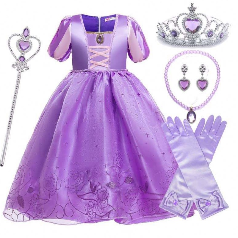 Хелоуин Коледна карнавална костюма Kid Princess Purple Tulle Rapunzel Рокля деца HCRS-017