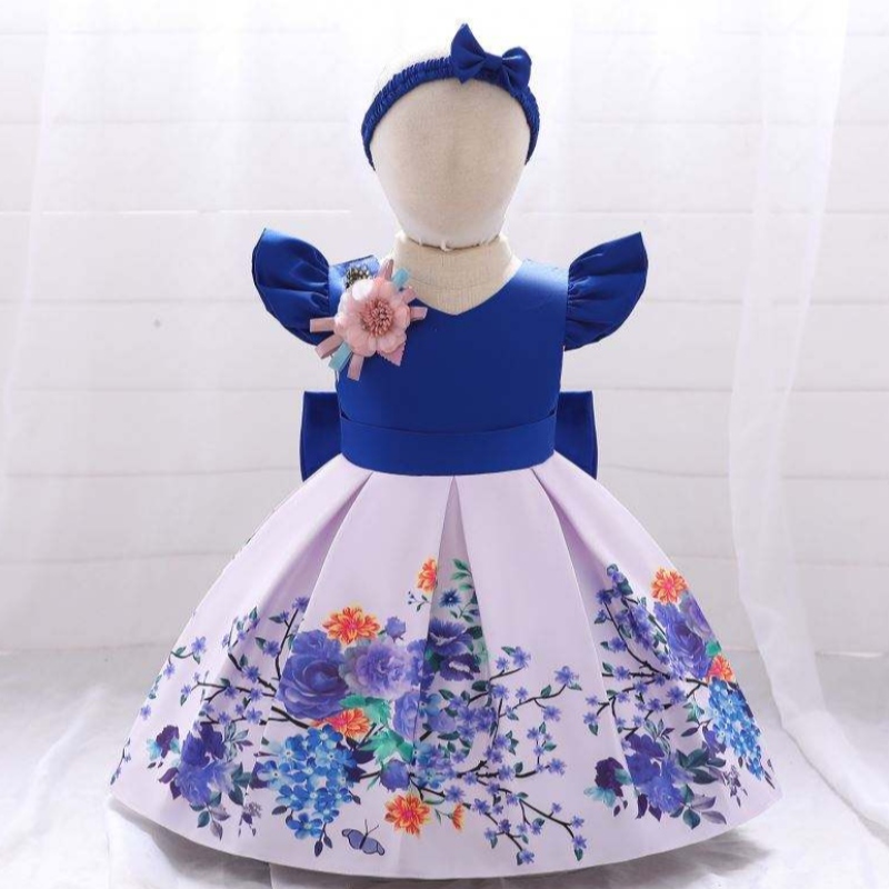 Baige New Fashion Print Girls Frocks Design Kids Kids Flower рожден ден рокли на едро l2033xz