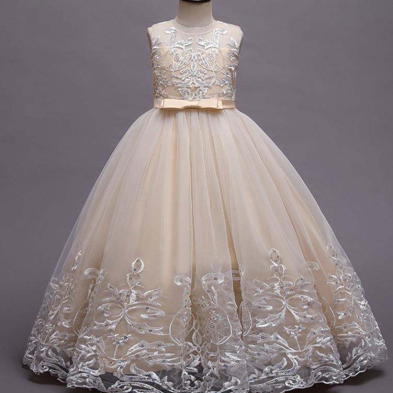 Baige дълъг стил деца сватбена топка рокля момичета фрок дизайн Kids Party Wear Long Frock 9101
