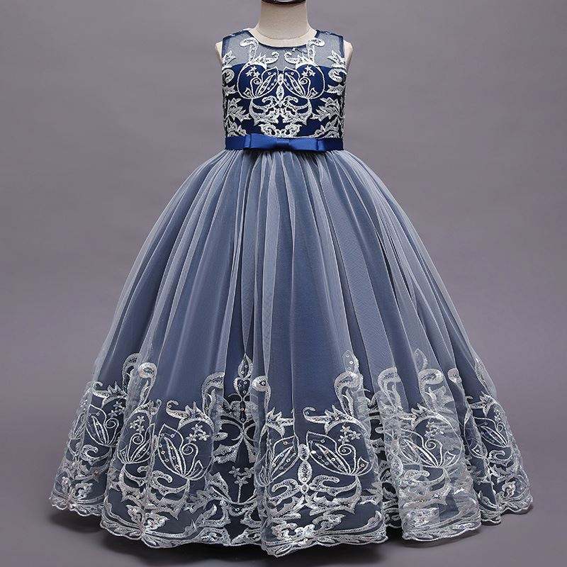 Baige дълъг стил деца сватбена топка рокля момичета фрок дизайн Kids Party Wear Long Frock 9101