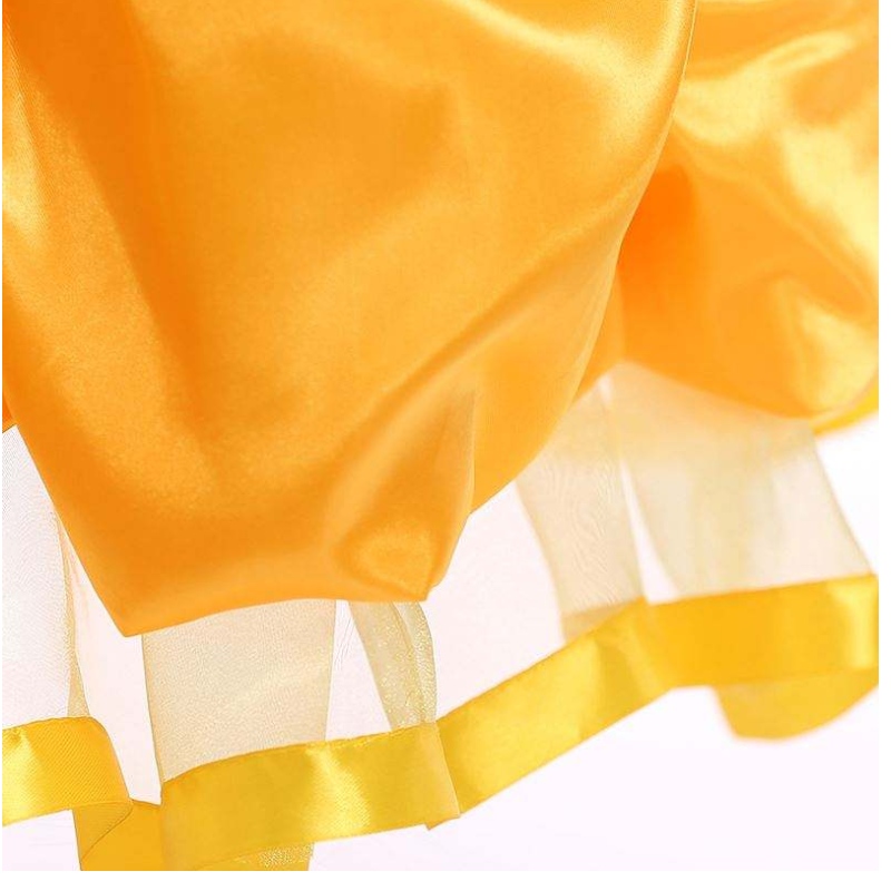 Baige New Design Kids Costume Girls Dress Imames със снимки принцеса Belle Long Rown Puffy Yellow Ressing SMR023