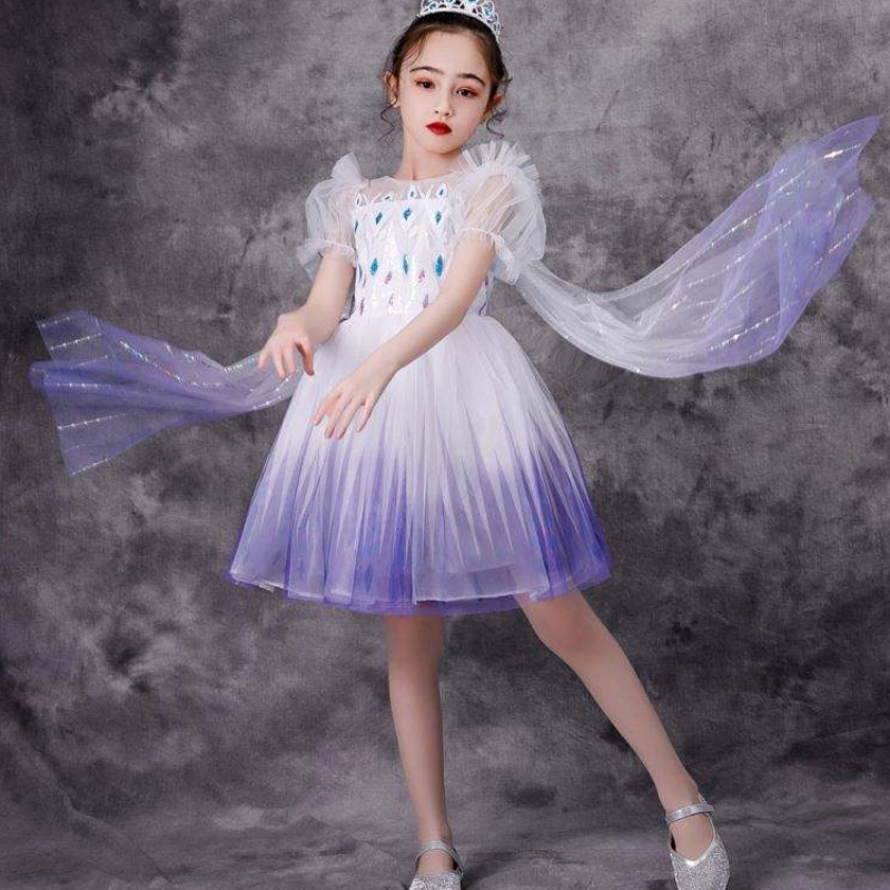 Ново момиче Elsa 2 Aisha White Dress Kids Princess Girls Halloween Princess Dress Tutu Summer Wedding Party Party рокля