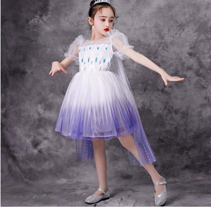 Ново момиче Elsa 2 Aisha White Dress Kids Princess Girls Halloween Princess Dress Tutu Summer Wedding Party Party рокля