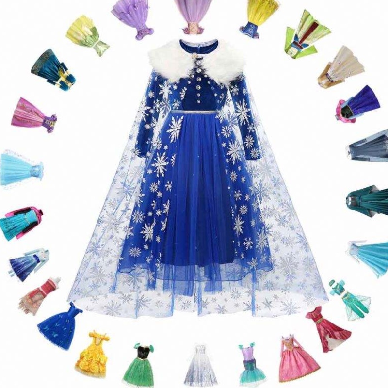 Принцеса Елза Зимна рокля Момичета с дълъг ръкав Frozen2 Хелоуин Костюм Деца Rapunzel Tiana Mulan Cosplay