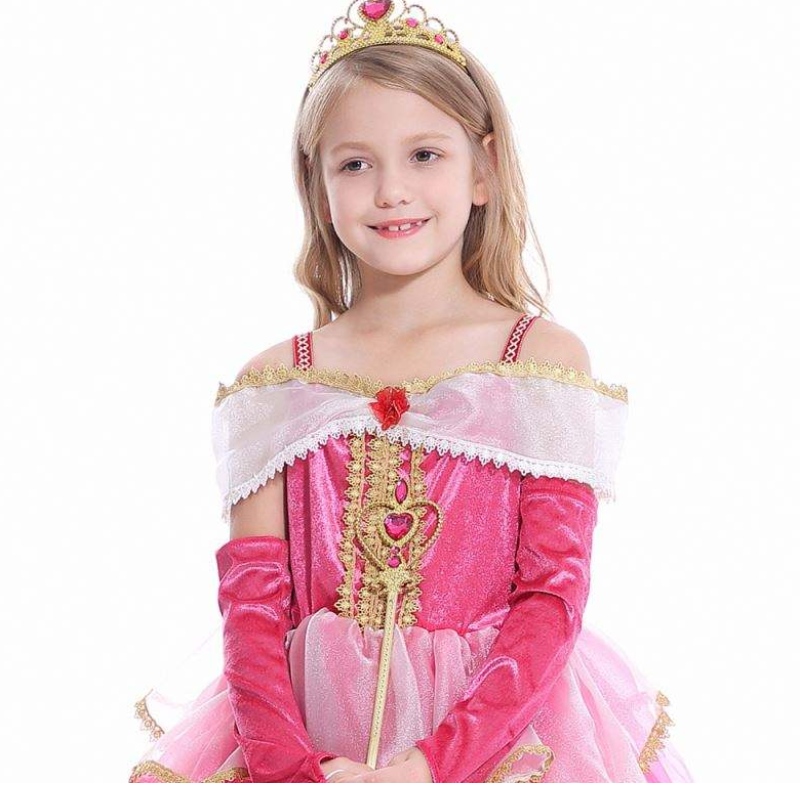 Момичета аврора принцеса рокля с дълги ръкави от рамо дантела деца Helloween/christmas Gift Fancy Party тоалети