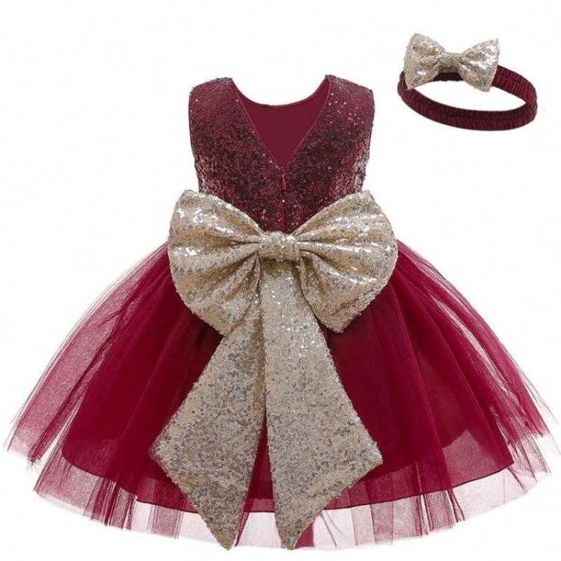 Baige New Arrival Sequind Bow Summer Kids Clothing Birthday Party рокля с лента за глава