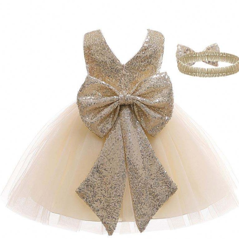 Baige New Arrival Sequind Bow Summer Kids Clothing Birthday Party рокля с лента за глава