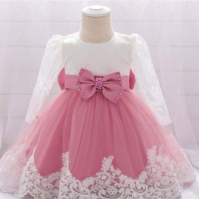 Baige Flower Girl Party носи западно кръщение рокля дантела новородено бебе кръщене рокли