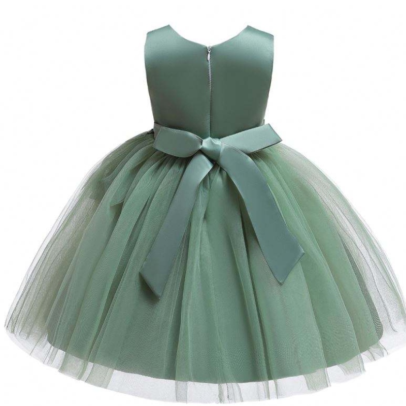 Baige Flower Girls Cute Leekess Kids Party Ress Big Bow Floral Wedding Princess Ressing