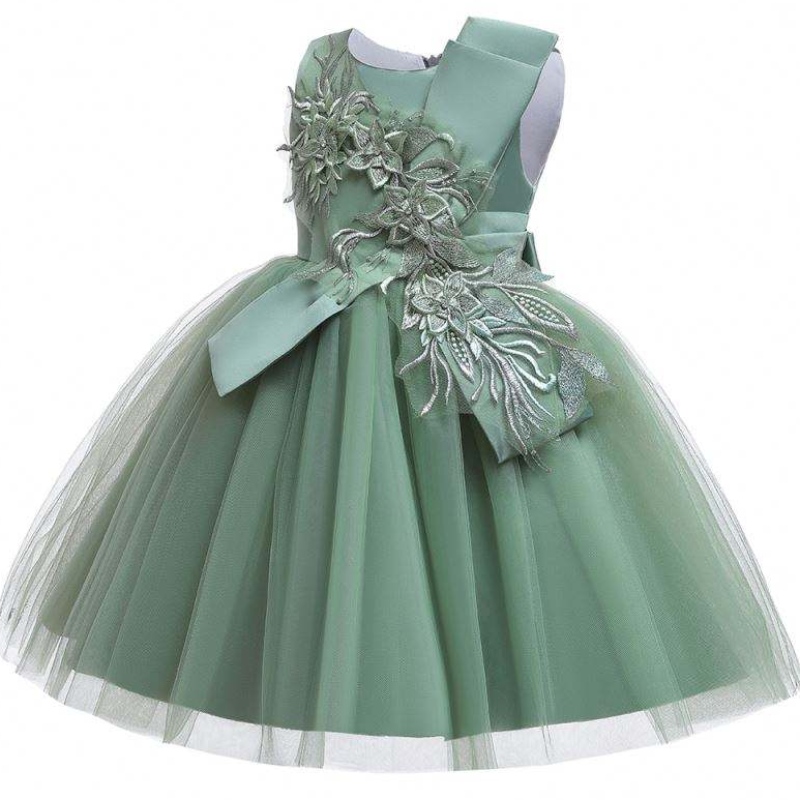 Baige Flower Girls Cute Leekess Kids Party Ress Big Bow Floral Wedding Princess Ressing