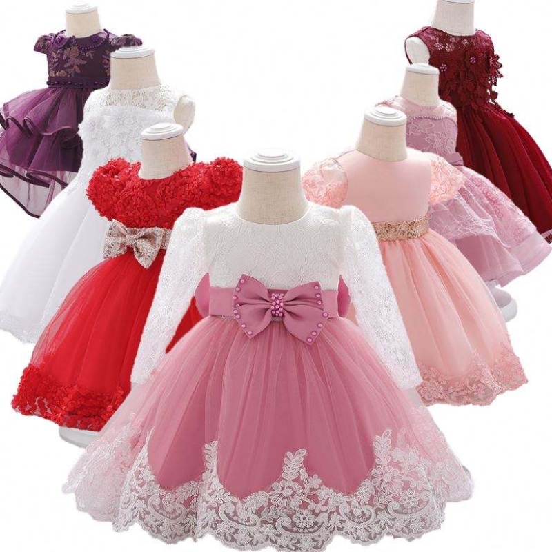 3-24 месеца дантела Дълго ръкав Деца дрехи първи рожден ден сладка цветна рокля рокля