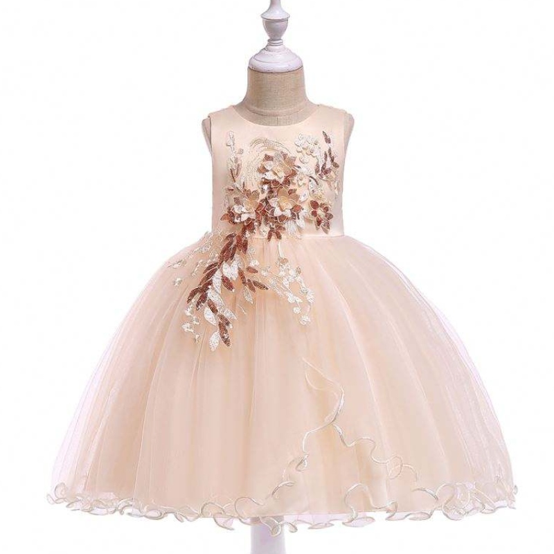 Baige Kids Barments White Flower Girl Dress Cromery Party Носете вечерни рокли за момичета L5060