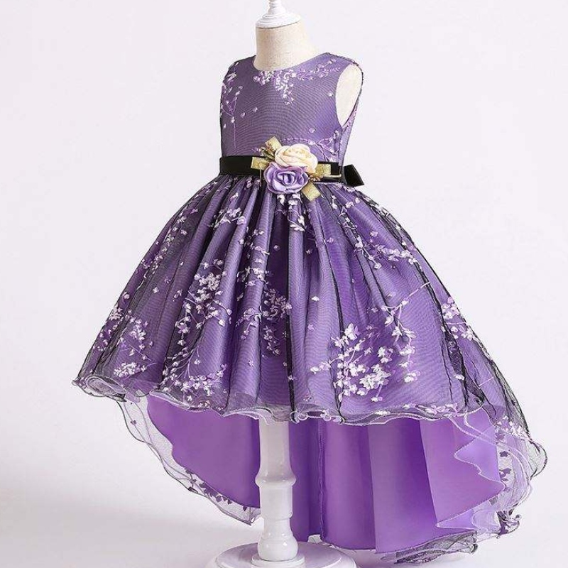 Baige Children Dress Girls Bow Wedding Bowl Trailing Western Party Износване Официален принцеса момиче рокля 2153
