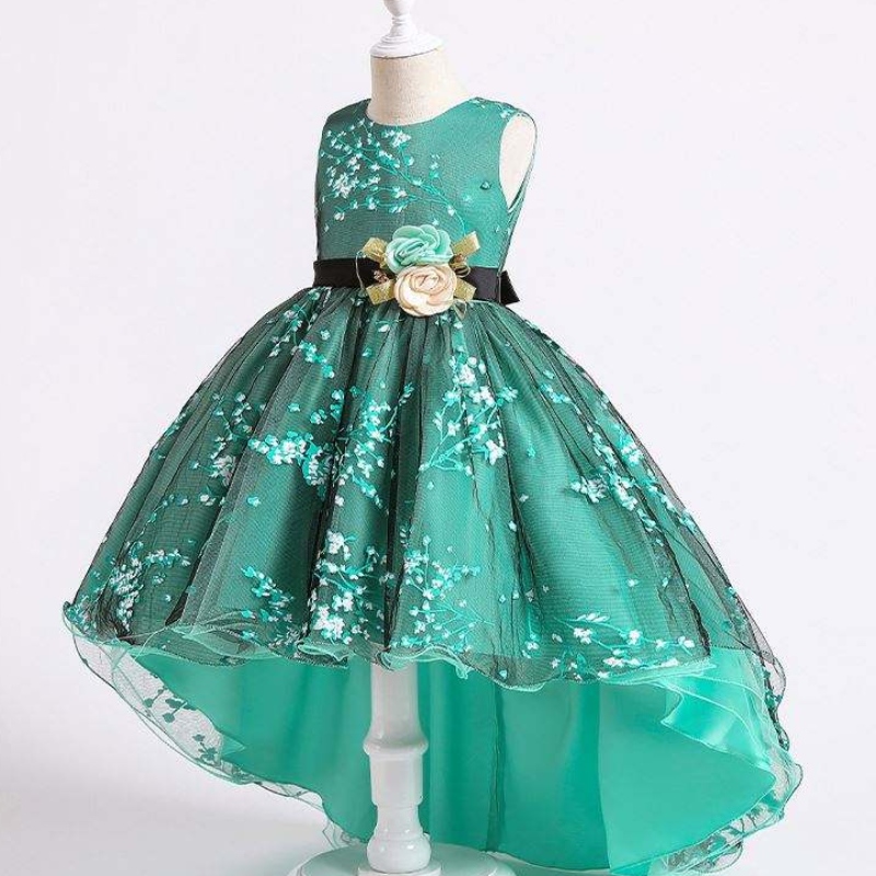 Baige Children Dress Girls Bow Wedding Bowl Trailing Western Party Износване Официален принцеса момиче рокля 2153