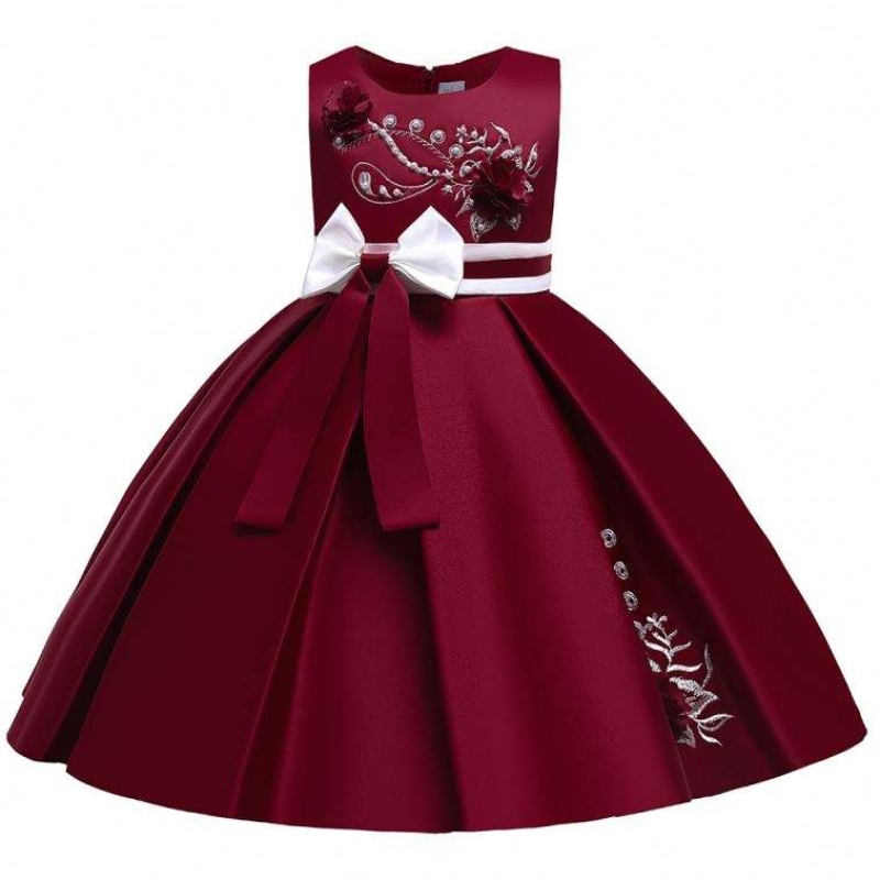 Baige Satin Pattern 4YEARS Деца с топка рокля деца цветя момиче парти рокля l5285