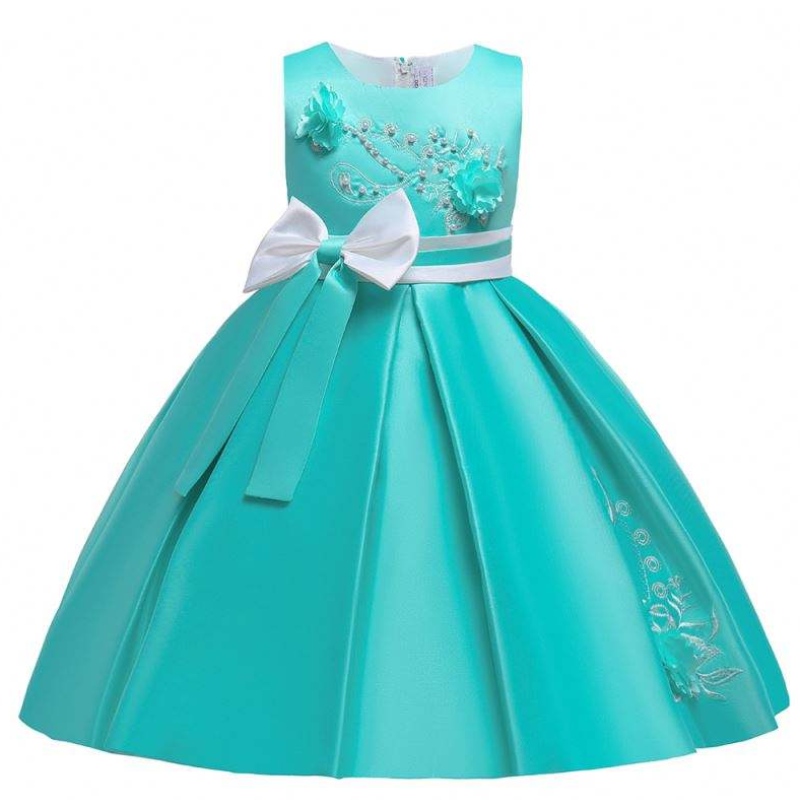 Baige Satin Pattern 4YEARS Деца с топка рокля деца цветя момиче парти рокля l5285