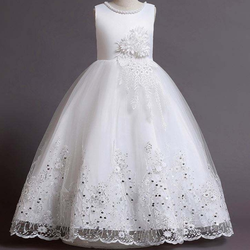 Baige Baby Product Girls Maxi Long Beaded Ball Rock Kids Слоева проста нетна рокля за абитуриентски абитуриент