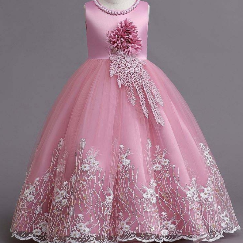 Baige Baby Product Girls Maxi Long Beaded Ball Rock Kids Слоева проста нетна рокля за абитуриентски абитуриент