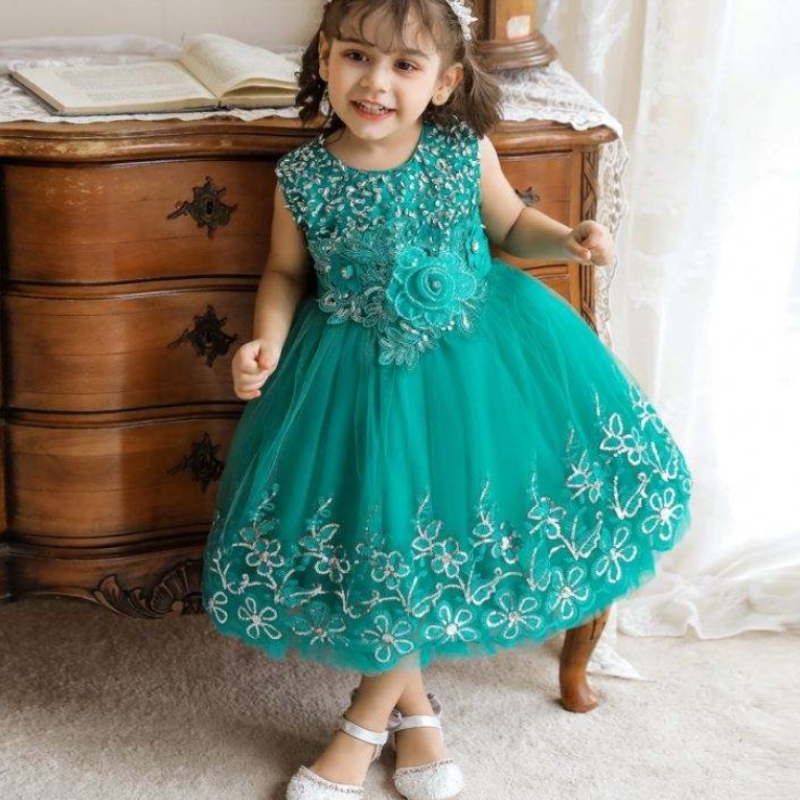 Baige Kids Fancy бродерия цветна рокля 0-5 години момиченце деца нетен фрок дизайн стилна сватбена рокля за деца за деца