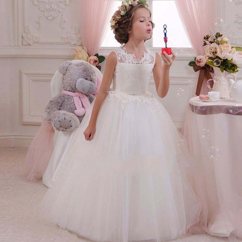 Baige White Wedding Elegant Girl Prom Dress Summer деца бебешки рокли