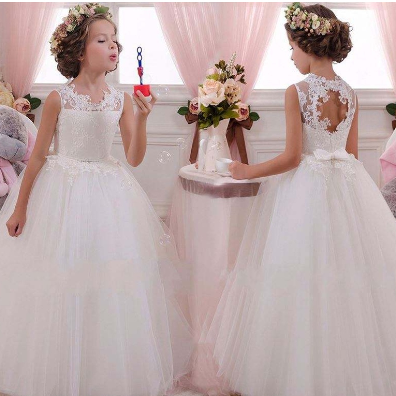 Baige White Wedding Elegant Girl Prom Dress Summer деца бебешки рокли