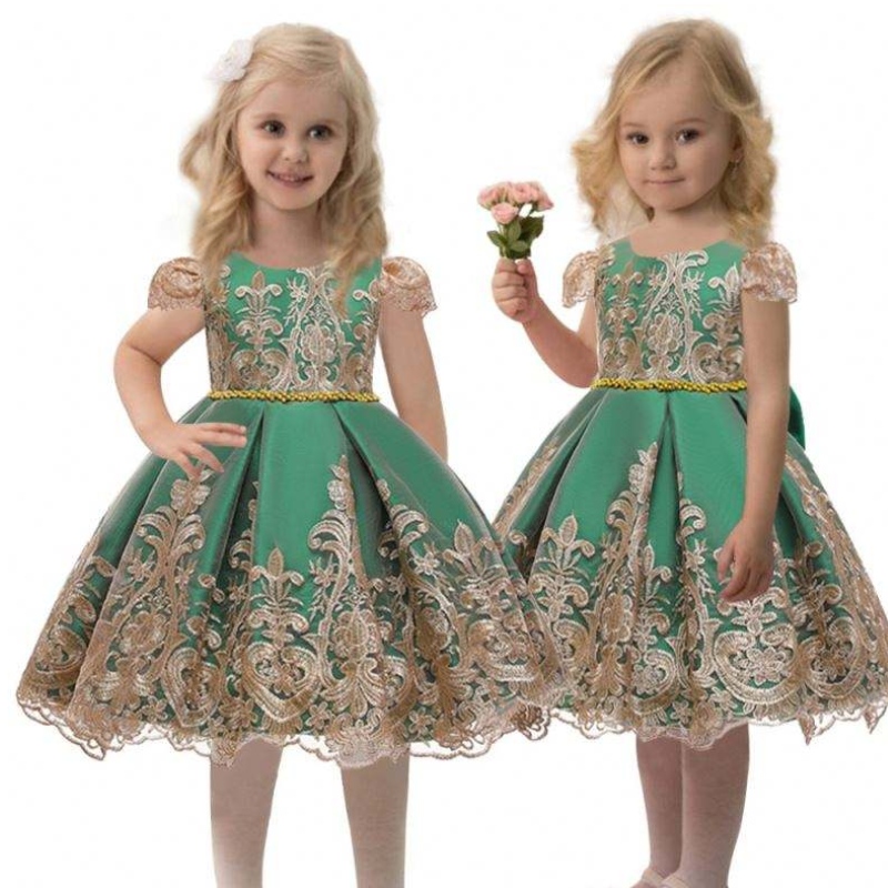 China Factory Kids Party Satin Frock Бебешки цвете рожден ден деца деца летни дрехи 7933