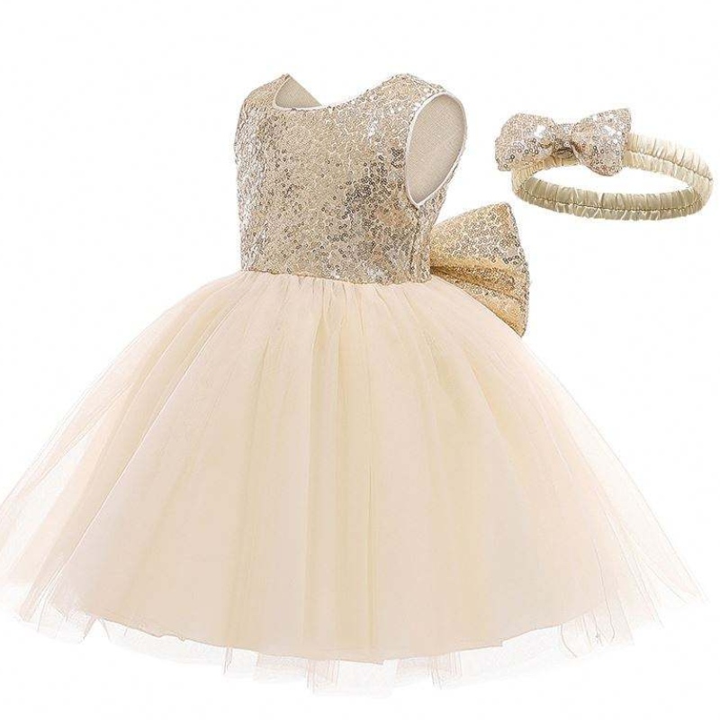 Бебешки фрок пайети с лък момиче момиче модна рокля сватбен рожден ден парти детски рокли рокли