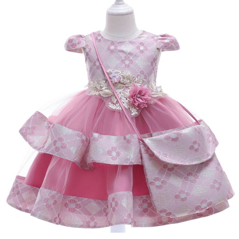 Baige Children Summer Girl Dress With Bag 3-10years Boutique Kids Clothing 2pcs Suits L5215