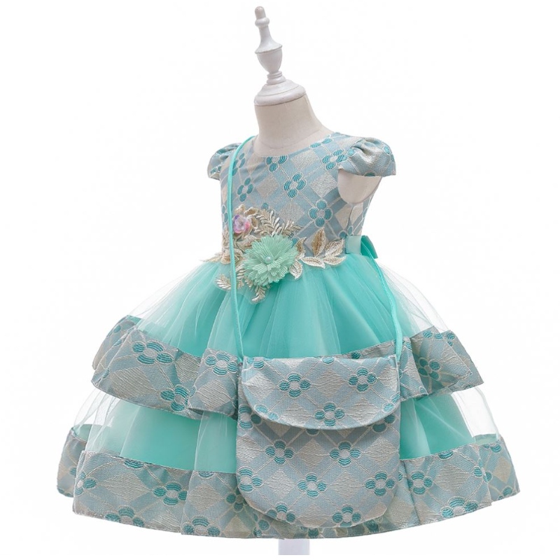 Baige Children Summer Girl Dress With Bag 3-10years Boutique Kids Clothing 2pcs Suits L5215