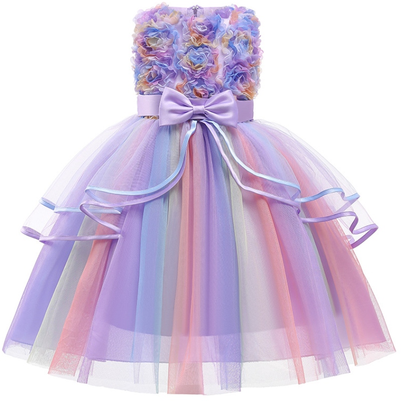 Rainbow Girls Unicorn Party Party рокли бродерия Елегантна сватбена вечер принцеса рокля